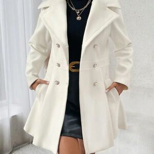 Elegant White Double-Breasted Women's Coat